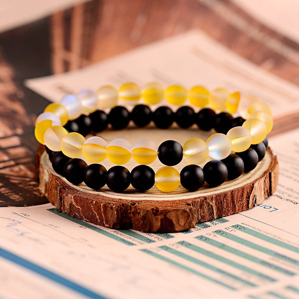 Couples Distance Bracelets Women Men 2019 Purple MoonStone Black Natural Stone Beads Yoga Bracelets Fashion Jewelry Accessories