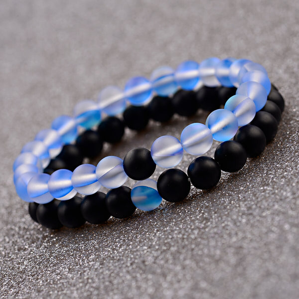 Couples Distance Bracelets Women Men 2019 Purple MoonStone Black Natural Stone Beads Yoga Bracelets Fashion Jewelry Accessories