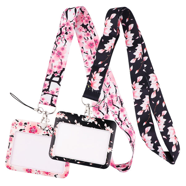 Wholesale Horizontal style Yoga Sakura Daisy Lanyard for Key Neck Strap Card ID Badge Holder Key Chain Key Holder Accessories