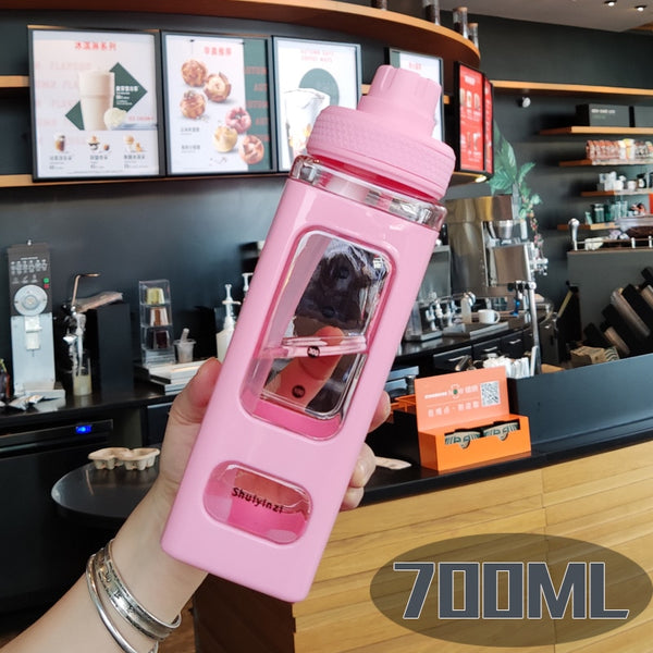 Kawaii Bear Pastel Water Bottle With 3D Sticker 700ml/900ml Plastic Travel Tea Juice Milk Portable Cute Shaker Drink Bottle Gift