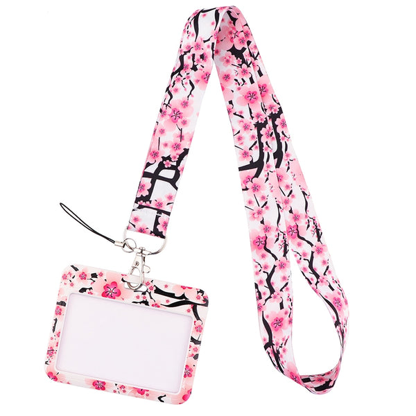 Wholesale Horizontal style Yoga Sakura Daisy Lanyard for Key Neck Strap Card ID Badge Holder Key Chain Key Holder Accessories