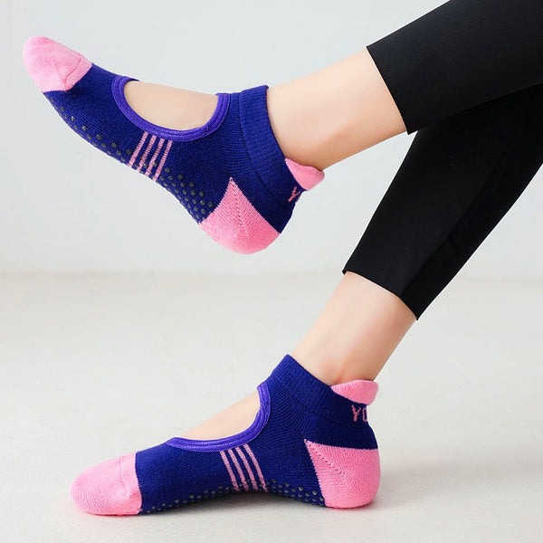 Women Backless Pilates Socks Towel Bottom Breathable Anti Slip Yoga Socks Cotton Ballet Dance Sports Socks for Fitness Gym