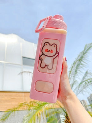 Kawaii Bear Pastel Water Bottle With 3D Sticker 700ml/900ml Plastic Travel Tea Juice Milk Portable Cute Shaker Drink Bottle Gift