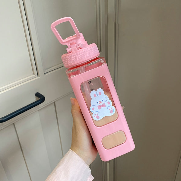 Kawaii Bear Pastel Water Bottle With 3D Sticker 700ml/900ml Plastic Travel Tea Juice Milk Portable Cute Shaker Drink Bottle Gift