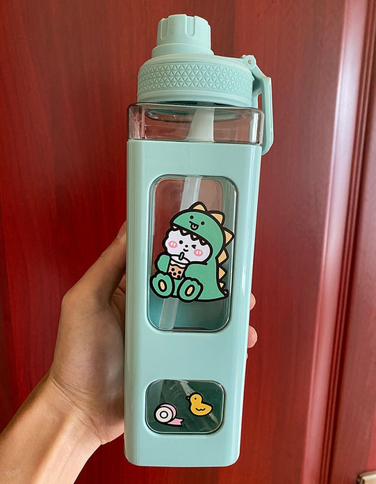 Kawaii Bear Pastel Water Bottle With 3D Sticker 700ml/900ml Plastic Travel Tea Juice Milk Portable Cute Shaker Drink Bottle Gift