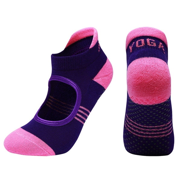 Women Backless Pilates Socks Towel Bottom Breathable Anti Slip Yoga Socks Cotton Ballet Dance Sports Socks for Fitness Gym