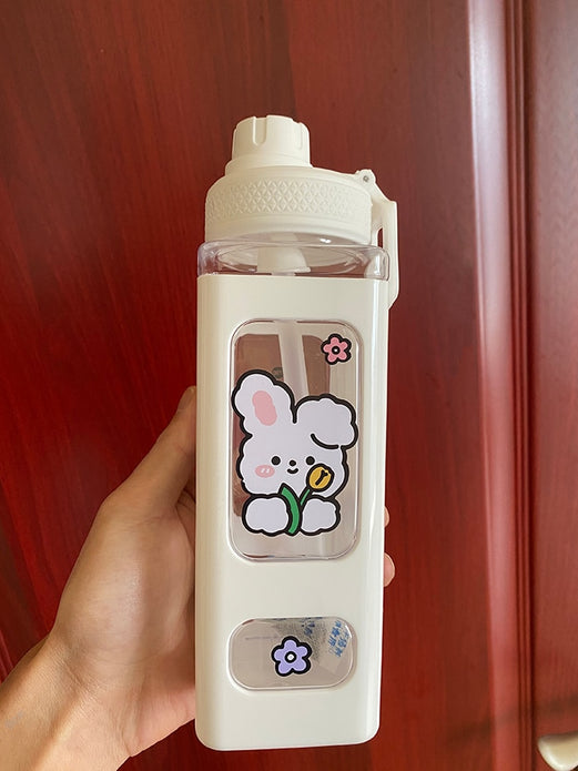 Kawaii Bear Pastel Water Bottle With 3D Sticker 700ml/900ml Plastic Travel Tea Juice Milk Portable Cute Shaker Drink Bottle Gift