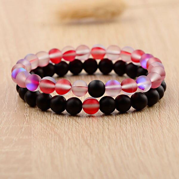 Couples Distance Bracelets Women Men 2019 Purple MoonStone Black Natural Stone Beads Yoga Bracelets Fashion Jewelry Accessories