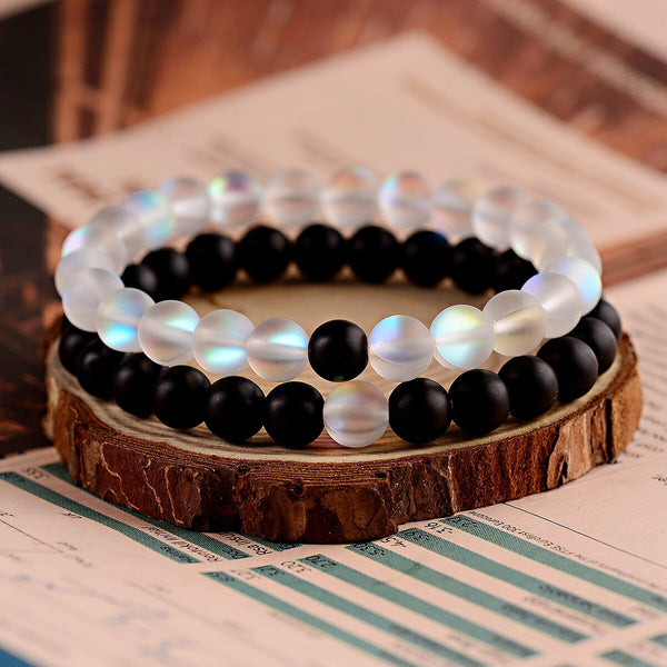 Couples Distance Bracelets Women Men 2019 Purple MoonStone Black Natural Stone Beads Yoga Bracelets Fashion Jewelry Accessories