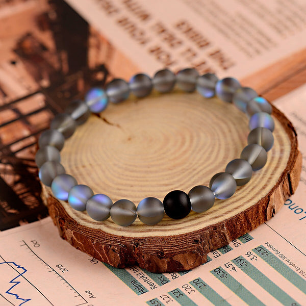 Couples Distance Bracelets Women Men 2019 Purple MoonStone Black Natural Stone Beads Yoga Bracelets Fashion Jewelry Accessories