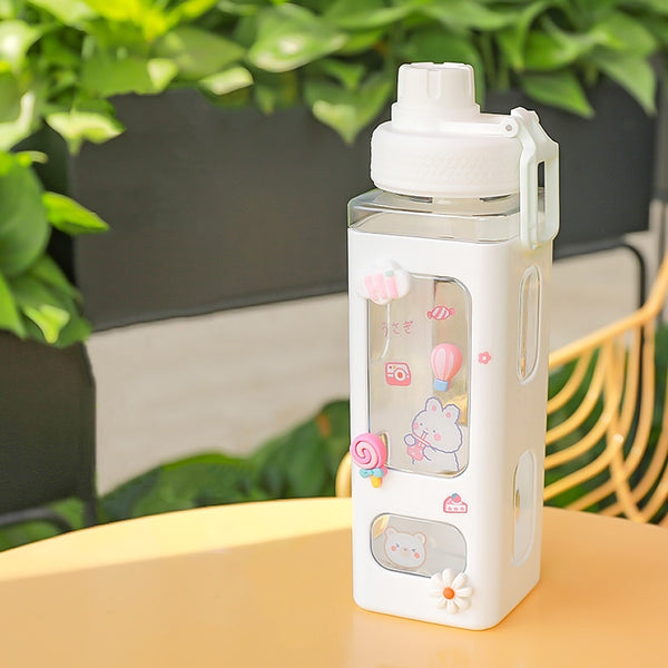 Kawaii Bear Pastel Water Bottle With 3D Sticker 700ml/900ml Plastic Travel Tea Juice Milk Portable Cute Shaker Drink Bottle Gift