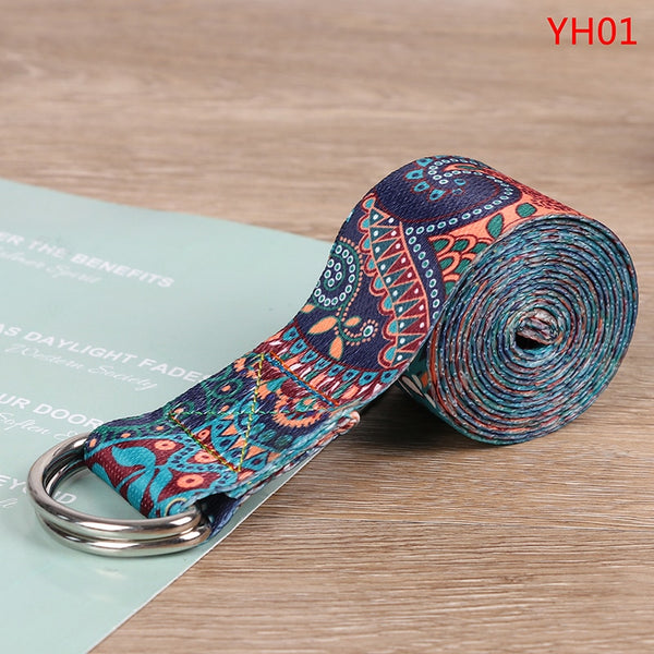 D-Ring Belts Yoga Strap Fitness Rope Colored Printed Adjustable Yoga Belt Yoga Stretch Belt Washable Sport Stretch Strap Props