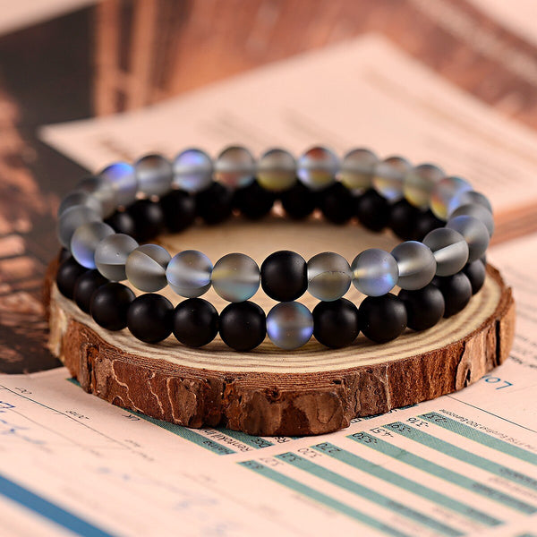 Couples Distance Bracelets Women Men 2019 Purple MoonStone Black Natural Stone Beads Yoga Bracelets Fashion Jewelry Accessories