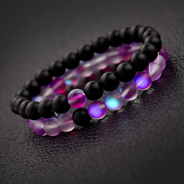 Couples Distance Bracelets Women Men 2019 Purple MoonStone Black Natural Stone Beads Yoga Bracelets Fashion Jewelry Accessories