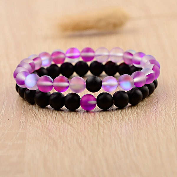 Couples Distance Bracelets Women Men 2019 Purple MoonStone Black Natural Stone Beads Yoga Bracelets Fashion Jewelry Accessories