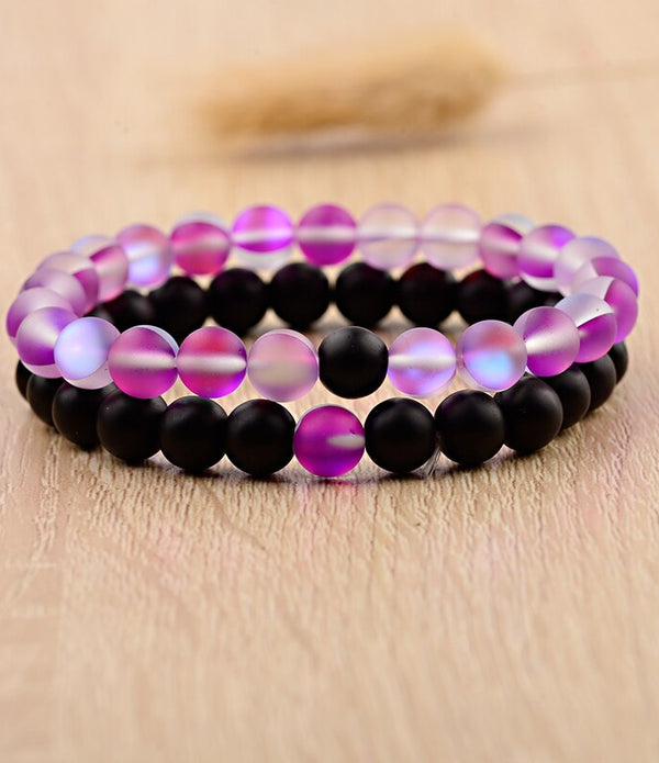 Couples Distance Bracelets Women Men 2019 Purple MoonStone Black Natural Stone Beads Yoga Bracelets Fashion Jewelry Accessories