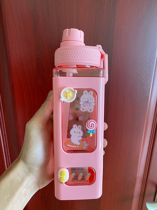 Kawaii Bear Pastel Water Bottle With 3D Sticker 700ml/900ml Plastic Travel Tea Juice Milk Portable Cute Shaker Drink Bottle Gift