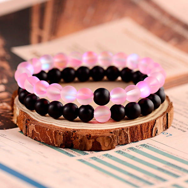 Couples Distance Bracelets Women Men 2019 Purple MoonStone Black Natural Stone Beads Yoga Bracelets Fashion Jewelry Accessories