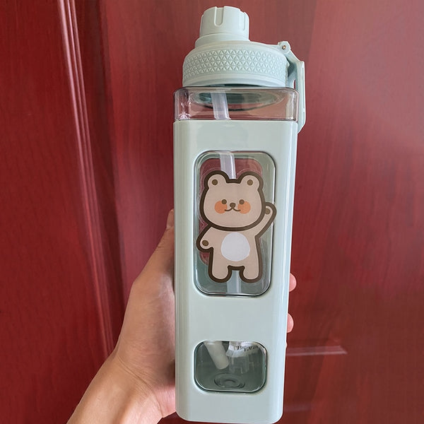 Kawaii Bear Pastel Water Bottle With 3D Sticker 700ml/900ml Plastic Travel Tea Juice Milk Portable Cute Shaker Drink Bottle Gift