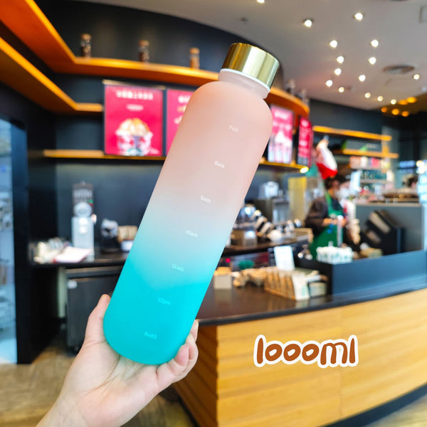 1000ml Sport Water Bottle Rainbow Plastic Frosted Non-toxic Time Drinking Bottles for Fitness Yoga Outdoor Portable Drinkware