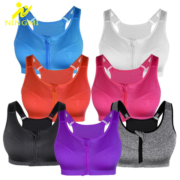 NINGMI Sports Bra Hot Women Gym Fitness Zipper High Impact Vest Active Wear Underwear Push Up Running Yoga Bra Sport Crop Tops