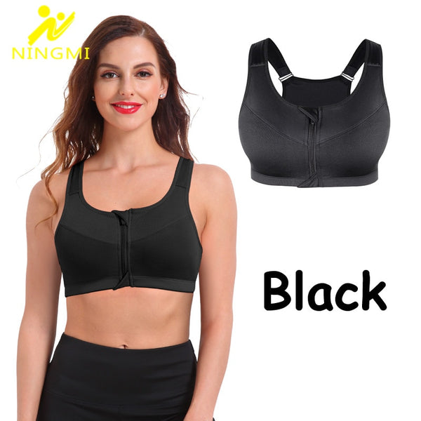 NINGMI Sports Bra Hot Women Gym Fitness Zipper High Impact Vest Active Wear Underwear Push Up Running Yoga Bra Sport Crop Tops