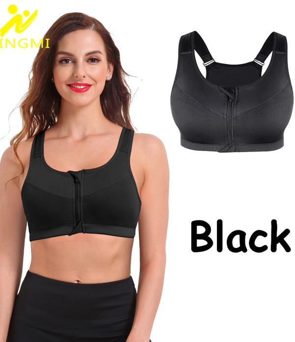 NINGMI Sports Bra Hot Women Gym Fitness Zipper High Impact Vest Active Wear Underwear Push Up Running Yoga Bra Sport Crop Tops