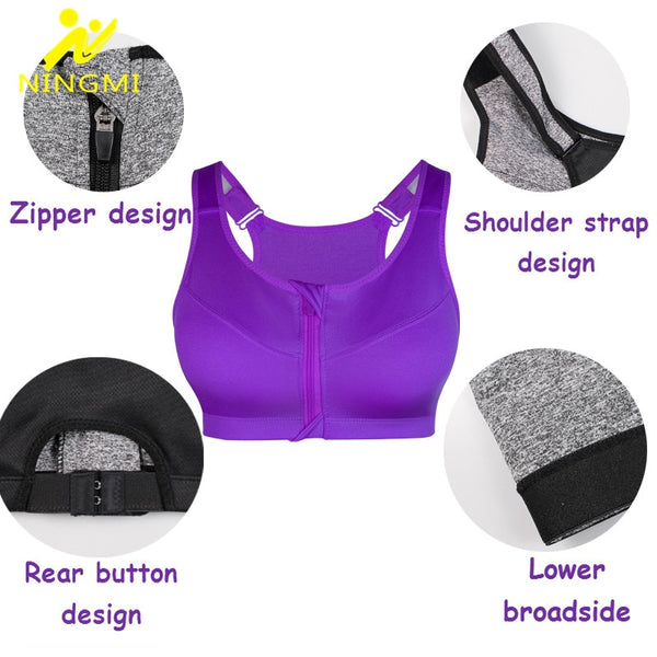 NINGMI Sports Bra Hot Women Gym Fitness Zipper High Impact Vest Active Wear Underwear Push Up Running Yoga Bra Sport Crop Tops