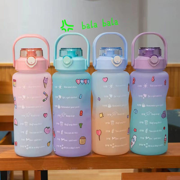 Gradient Water Bottle BPA-Free 1.5/2L Drinking Bottle with Straw for Fitness for Bicycle Camping Yoga Gym for Boys Girls 66CY