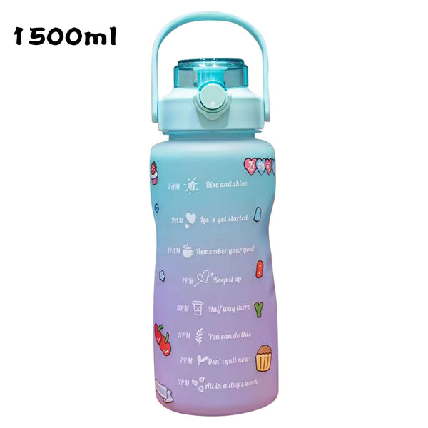 Gradient Water Bottle BPA-Free 1.5/2L Drinking Bottle with Straw for Fitness for Bicycle Camping Yoga Gym for Boys Girls 66CY