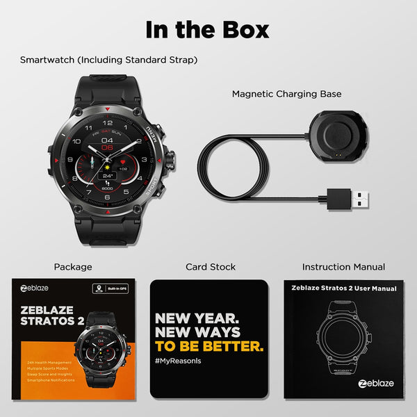 [The New 2022] Zeblaze Stratos 2 GPS Smart Watch AMOLED Display 24h Health Monitor 5 ATM Long Battery Life GPS Watch for Men