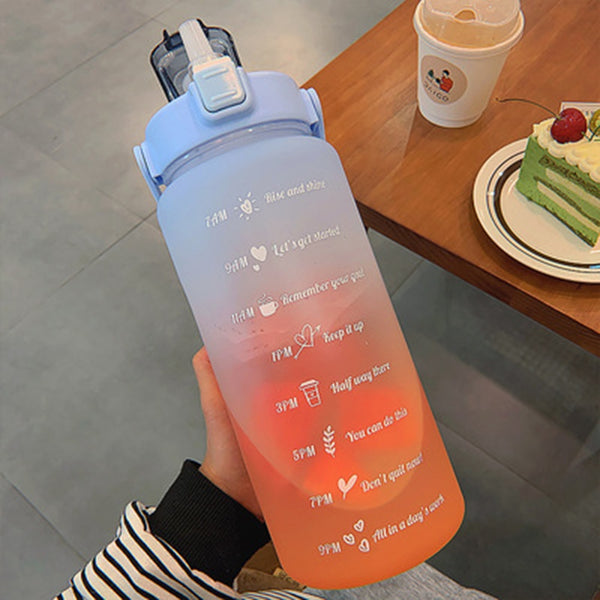 2 Liter Water Bottle with Straw Female Jug Girls Portable Travel bottles Fitness Bike Cup Summer Cold Water Jug with Time Marker