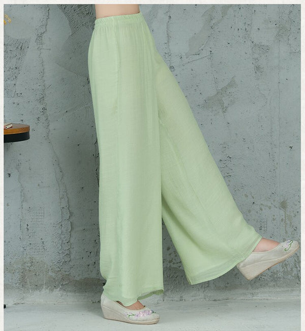 2021 Black Pink Green Gray Cotton Linen Loose Wide-leg Pants for Women Casual Yoga Pants Bottoms Traditional Chinese Clothes