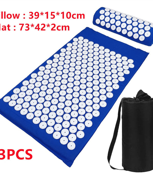 73X42cm Acupuncture Long Massage Cushion Shakti Neck Back Foot Massager Stress Pain Relief Yoga Acupressure Mat and Pillow Set