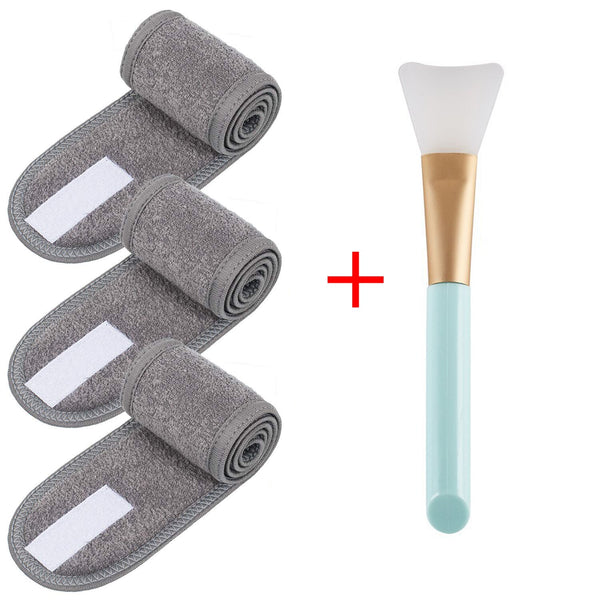 3pcs Adjustable Facial Headband with 1 Mask Brush Yoga Spa Bath Shower Makeup Wash Face Cosmetic Head Band Make Up Accessories