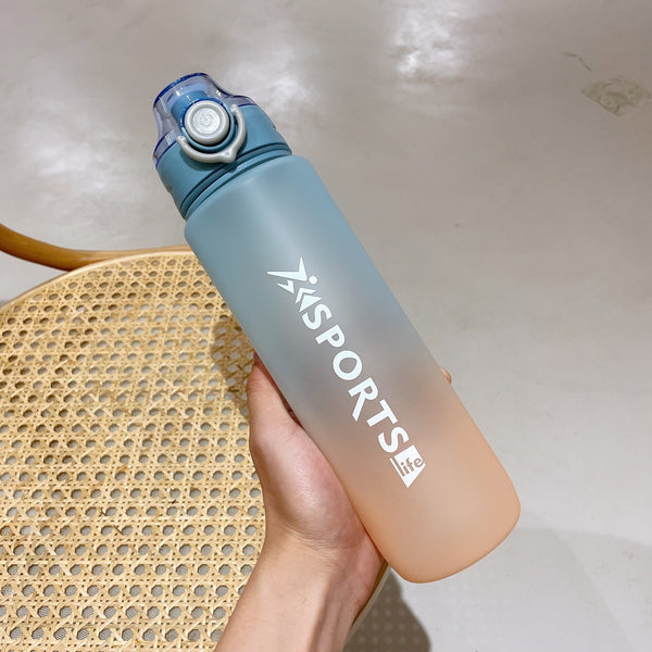 1L Time Sport Water Bottle Gradient Frosted Plastic Drink Bottle with Time Maker for Fitness Yoga Portable Outdoor Sports Bottle