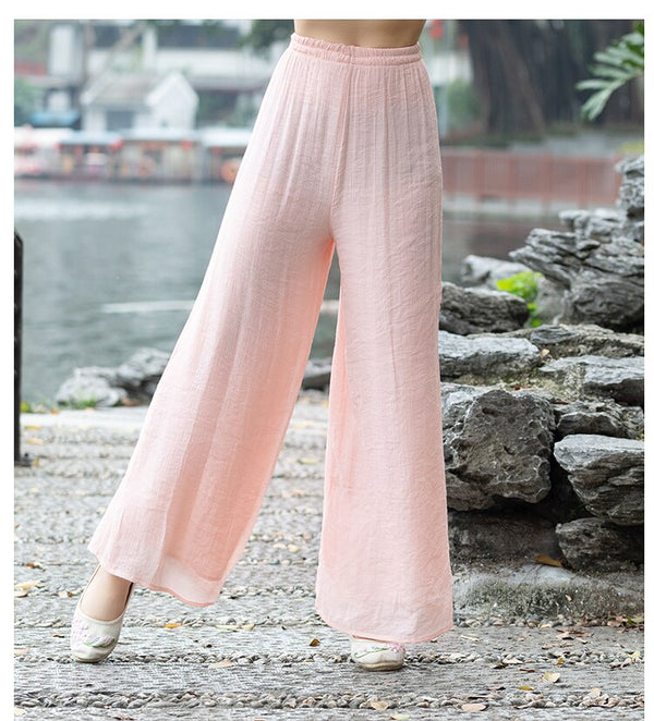 2021 Black Pink Green Gray Cotton Linen Loose Wide-leg Pants for Women Casual Yoga Pants Bottoms Traditional Chinese Clothes