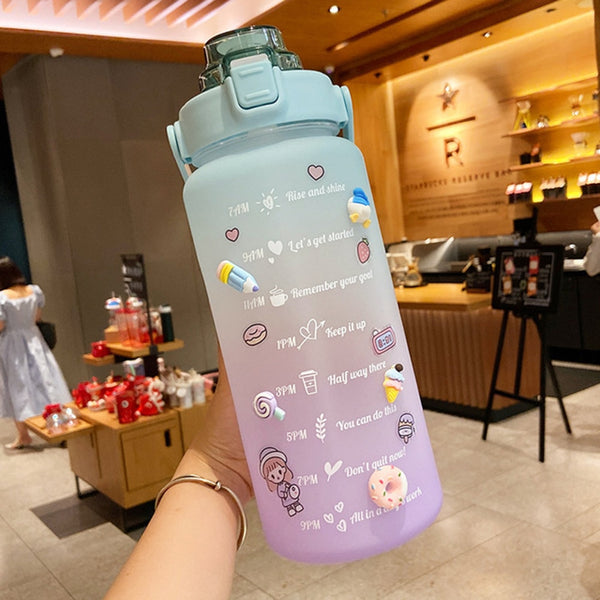 2 Liter Water Bottle with Straw Female Jug Girls Portable Travel bottles Fitness Bike Cup Summer Cold Water Jug with Time Marker