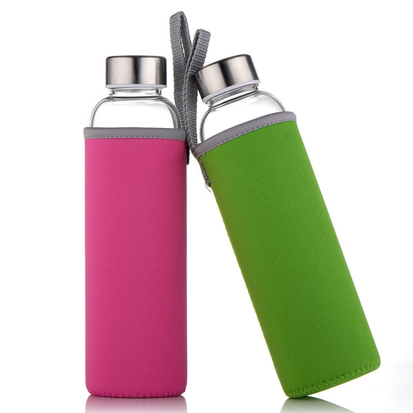 Glass Water Bottle With Color Case Lead-free Drinkware Portable Travel Bottle Transparent For Water Tea Glass Sport Bottles