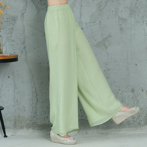 2021 Black Pink Green Gray Cotton Linen Loose Wide-leg Pants for Women Casual Yoga Pants Bottoms Traditional Chinese Clothes