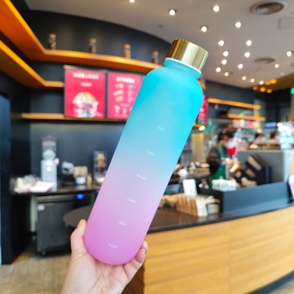 1000ml Sport Water Bottle Rainbow Plastic Frosted Non-toxic Time Drinking Bottles for Fitness Yoga Outdoor Portable Drinkware