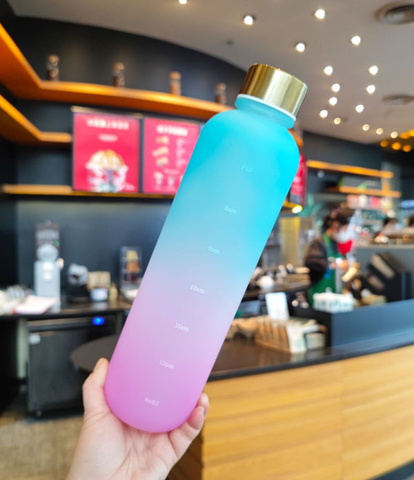 1000ml Sport Water Bottle Rainbow Plastic Frosted Non-toxic Time Drinking Bottles for Fitness Yoga Outdoor Portable Drinkware