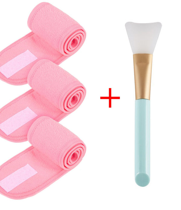 3pcs Adjustable Facial Headband with 1 Mask Brush Yoga Spa Bath Shower Makeup Wash Face Cosmetic Head Band Make Up Accessories