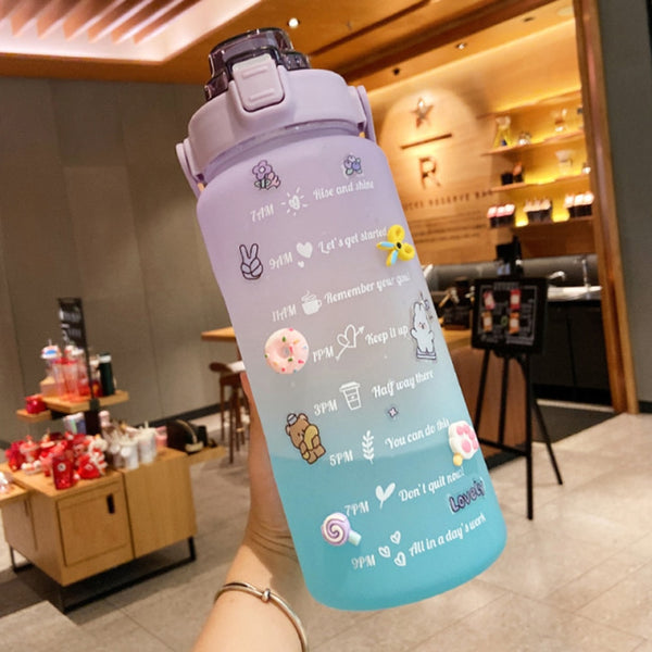 2 Liter Water Bottle with Straw Female Jug Girls Portable Travel bottles Fitness Bike Cup Summer Cold Water Jug with Time Marker