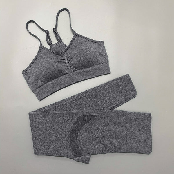 2PCS Seamless Yoga Set Women Tracksuit High Waist Leggings Workout Sportswear Gym Clothing Fitness Crop Top Sports Suits Gym Set