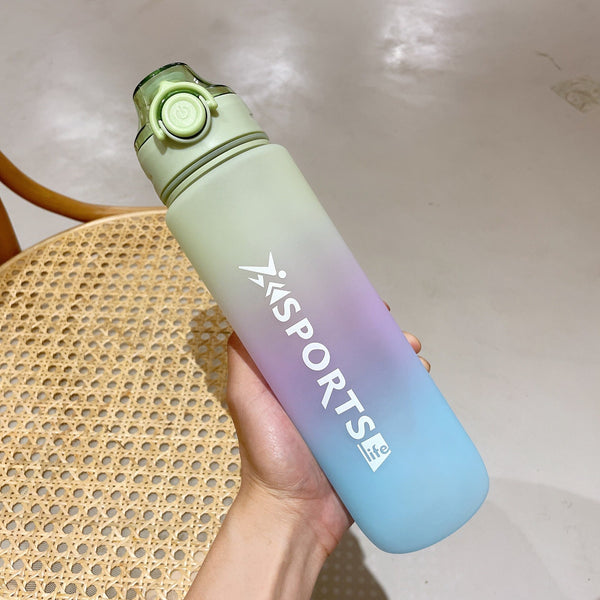 1L Time Sport Water Bottle Gradient Frosted Plastic Drink Bottle with Time Maker for Fitness Yoga Portable Outdoor Sports Bottle