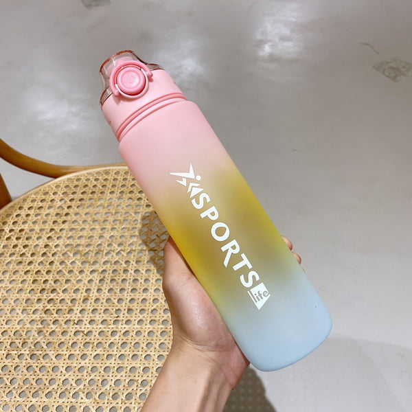 1L Time Sport Water Bottle Gradient Frosted Plastic Drink Bottle with Time Maker for Fitness Yoga Portable Outdoor Sports Bottle