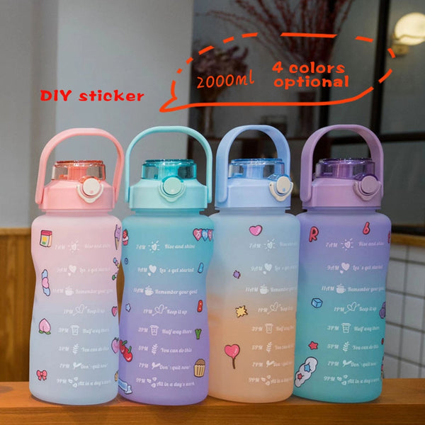 Gradient Water Bottle BPA-Free 1.5/2L Drinking Bottle with Straw for Fitness for Bicycle Camping Yoga Gym for Boys Girls 66CY