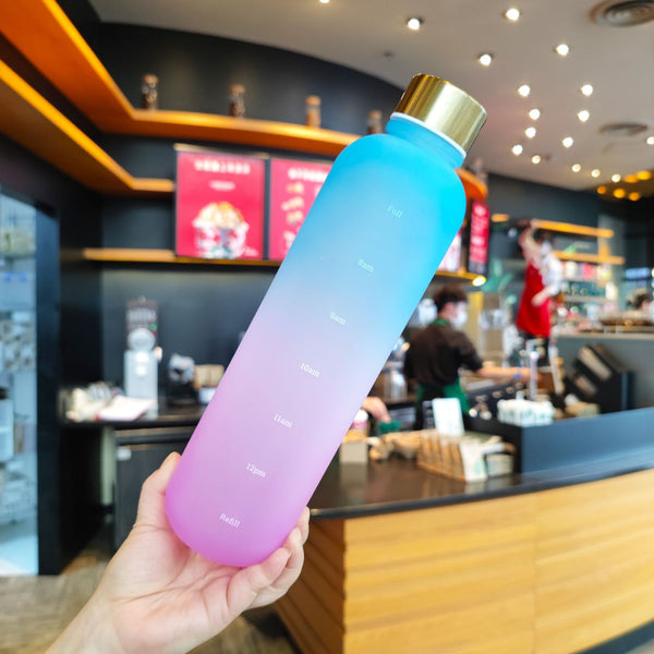 1000ml Sport Water Bottle Rainbow Plastic Frosted Non-toxic Time Drinking Bottles for Fitness Yoga Outdoor Portable Drinkware