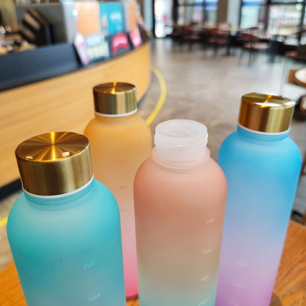 1000ml Sport Water Bottle Rainbow Plastic Frosted Non-toxic Time Drinking Bottles for Fitness Yoga Outdoor Portable Drinkware